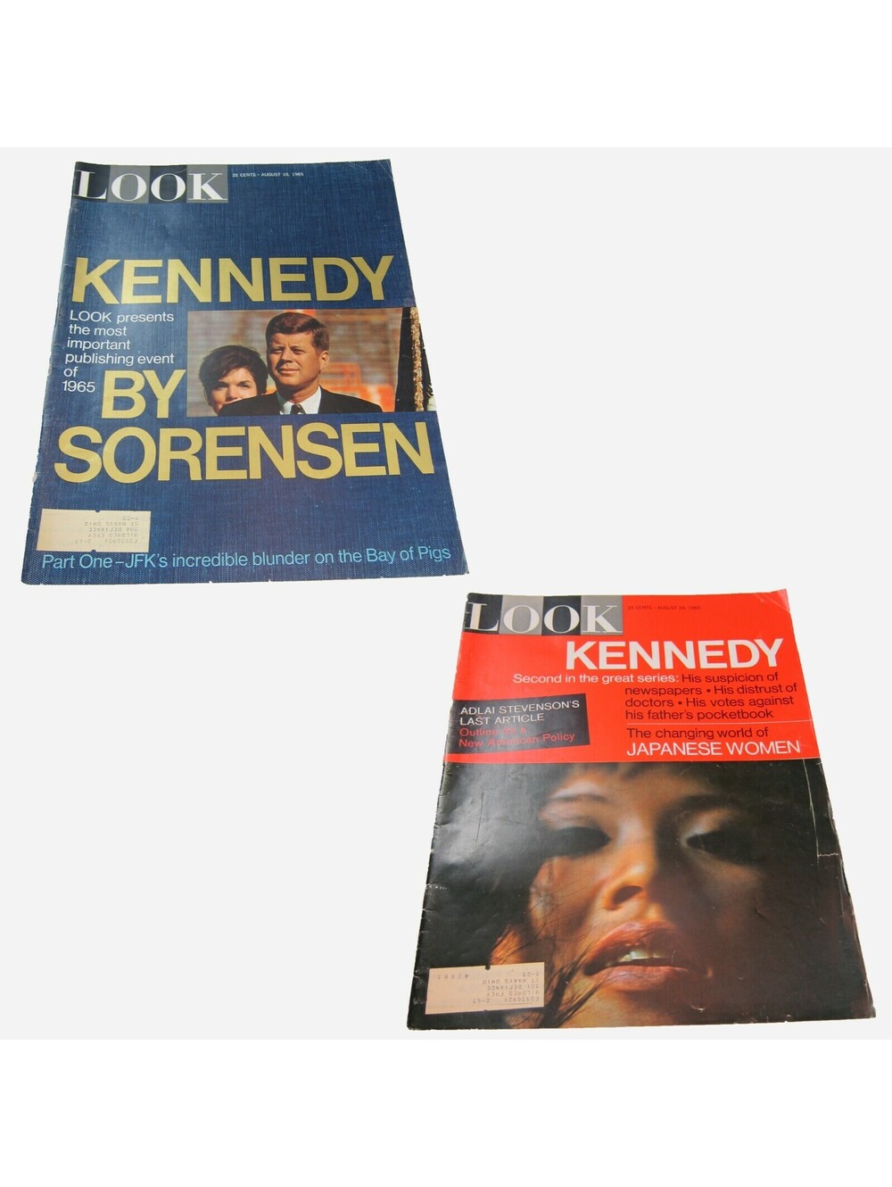 John F Kennedy Look Magazine August 1965 Sorensen Series Part 1 & 2, w/ Car Ads